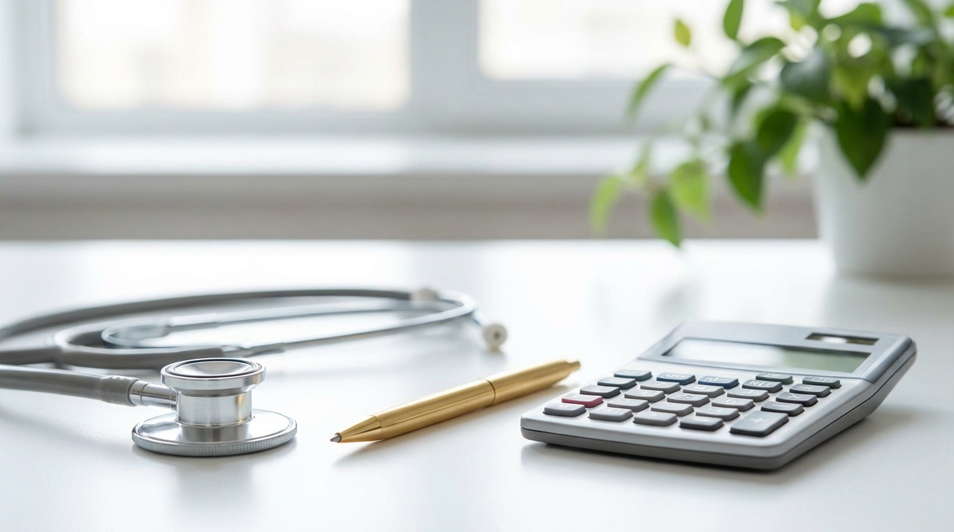 Mesa de escritório médico organizada